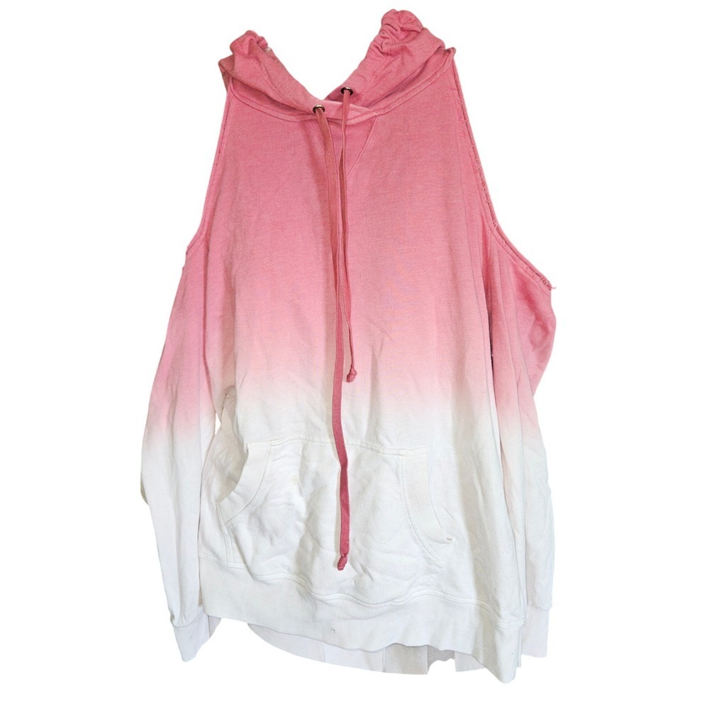 Venus Pink White Ombre Cold Shoulder Hoodie Dip Dye Sweatshirt Size Large READ
